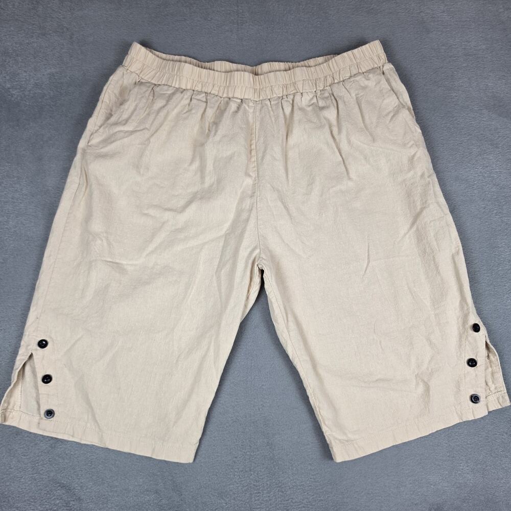 Womens Pull On Shorts Elastic Waist Beige Casual Button Hem Lightweight XL